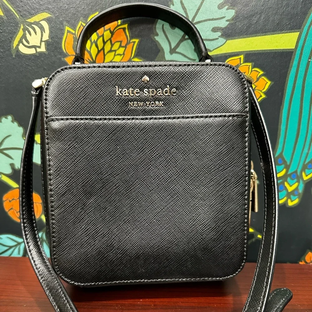 Kate Spade New York “Spencer” Black Saffiano Leather Dome Crossbody